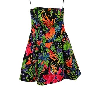 A.J. Bari 80s Strapless Floral Bright Colorful Dress Tropical Homecoming Prom